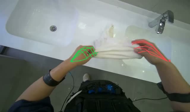 Washing and wringing cleaning cloth: egocentric robotics sample
