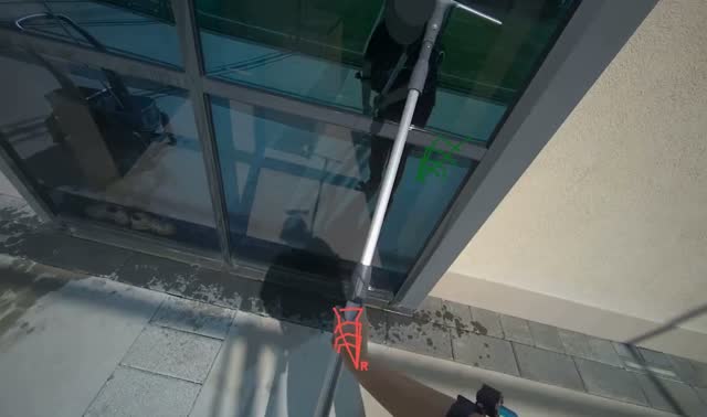 Squeegeeing glass door with pole: egocentric robotics sample