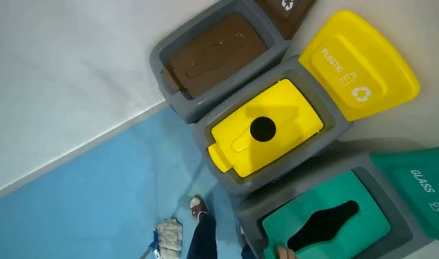 Mopping blue sports hall floor: egocentric robotics sample