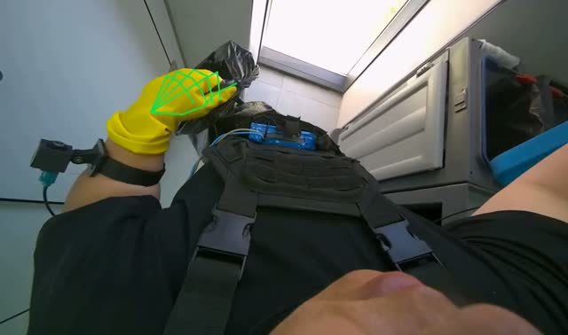 Changing trash bags in restroom bins: egocentric robotics sample