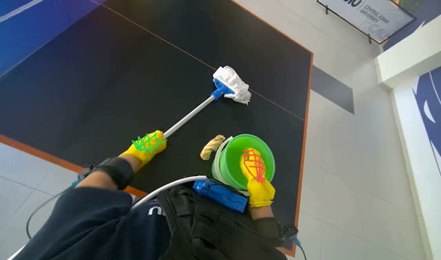 Cleaning table with mop and cloth: egocentric robotics sample