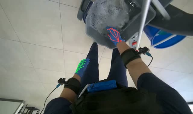 Mopping floor with cleaning cart: egocentric robotics sample