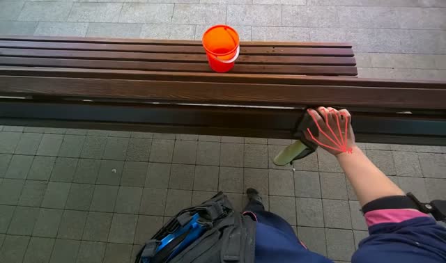 Wiping wooden bench: egocentric robotics sample