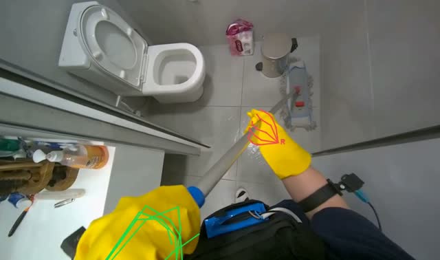 Mopping bathroom floor: egocentric robotics sample