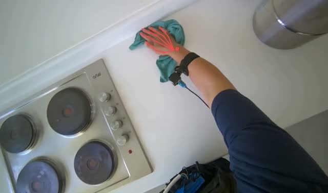 Wiping kitchen counter and stove: egocentric robotics sample