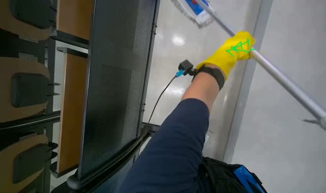 Mopping lecture hall floor: egocentric robotics sample