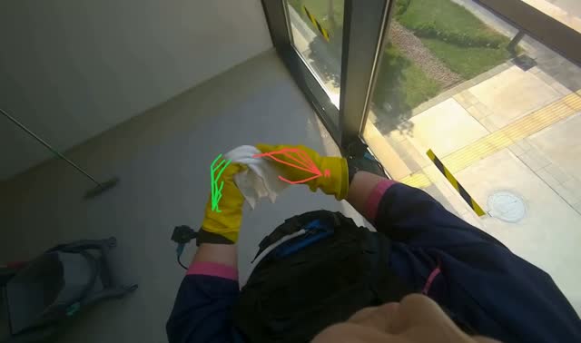 Wiping window frame with cloth: egocentric robotics sample