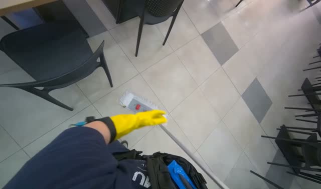 Mopping cafeteria floor: egocentric robotics sample