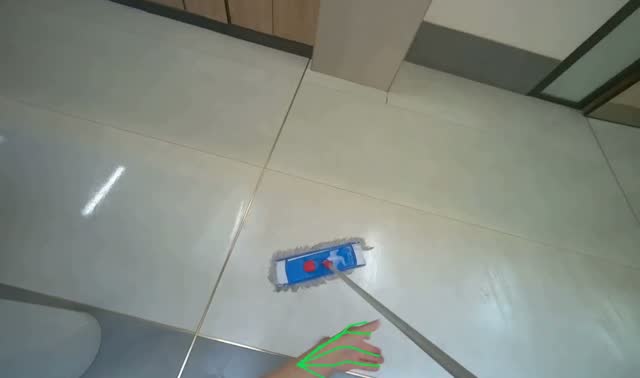 Mopping white tiled floor: egocentric robotics sample