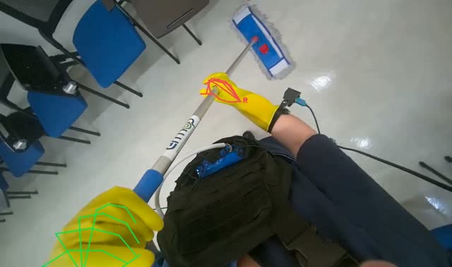 Mopping floor with mop: egocentric robotics sample