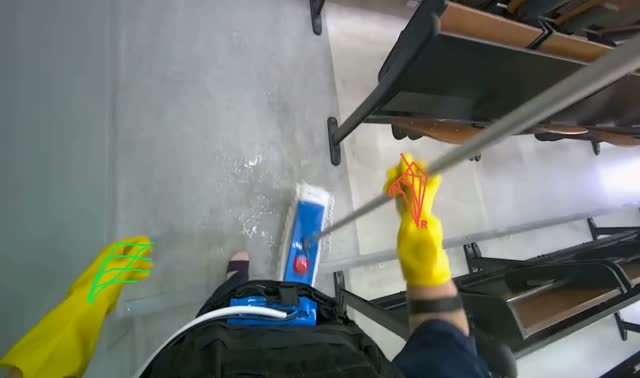 Mopping floor with flat mop: egocentric robotics sample