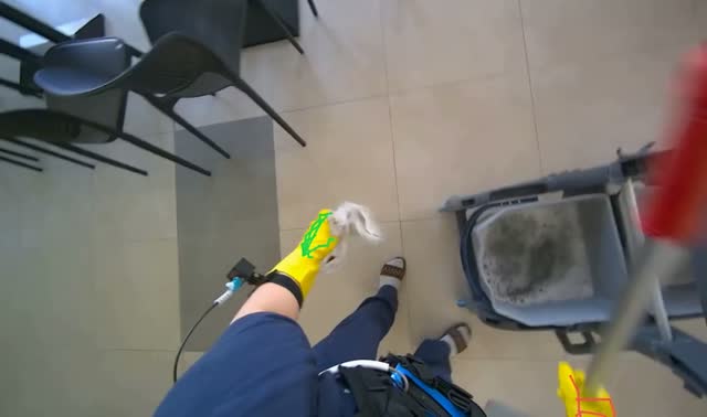 Mopping cafeteria floor: egocentric robotics sample