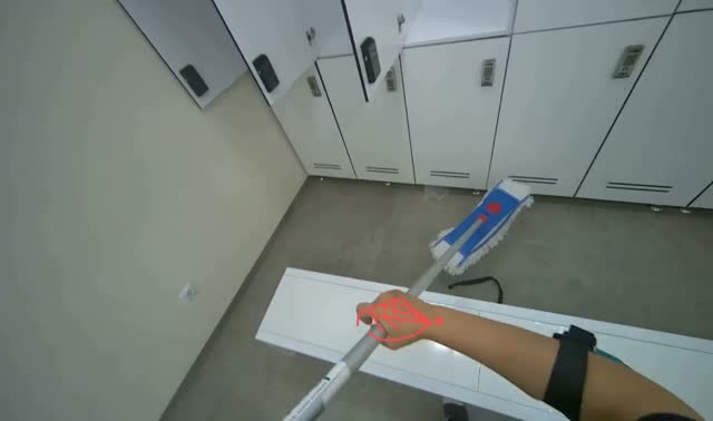 Mopping bathroom floor: egocentric robotics sample