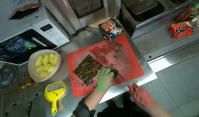 Cutting seaweed on a board: egocentric robotics sample