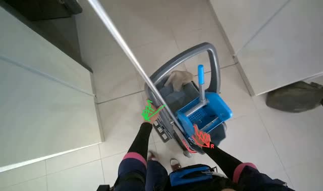 Pushing cleaning cart: egocentric robotics sample