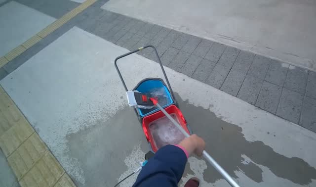 Cleaning outdoor entrance pavement: egocentric robotics sample