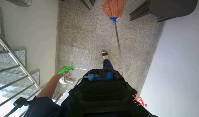Mopping floor and stairs with long-handled mop: egocentric robotics sample