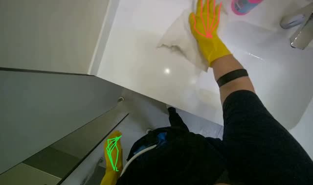 Spraying and cleaning bathroom fixtures: egocentric robotics sample