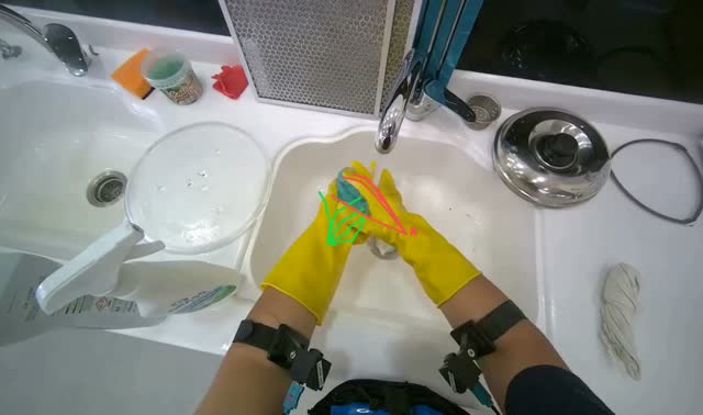 Rinsing and wringing cleaning cloths: egocentric robotics sample