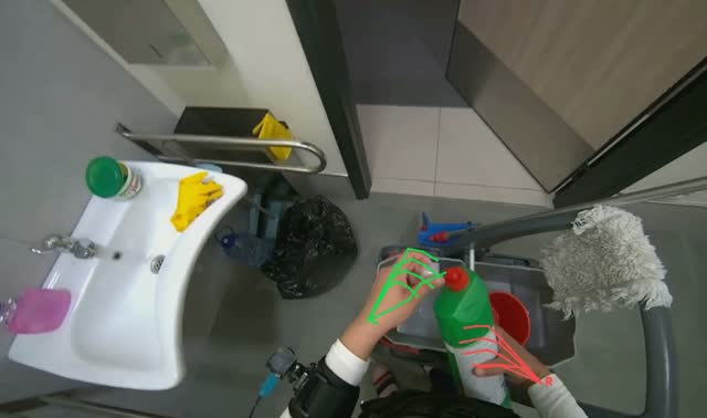Preparing cleaning supplies in restroom: egocentric robotics sample