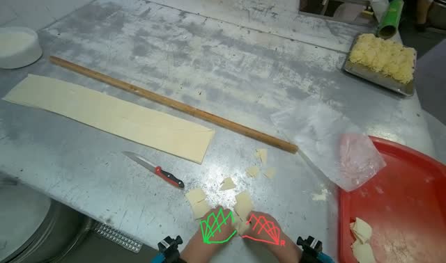Placing Dough Pieces on a Tray: egocentric robotics sample