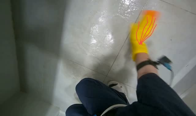 Scrubbing bathroom floor: egocentric robotics sample