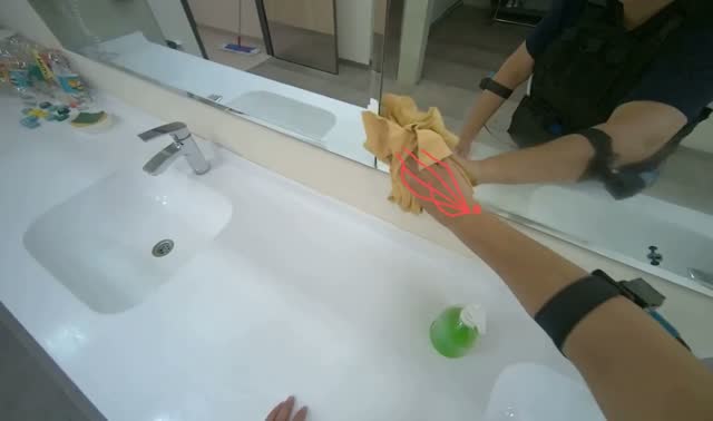 Cleaning bathroom mirror: egocentric robotics sample