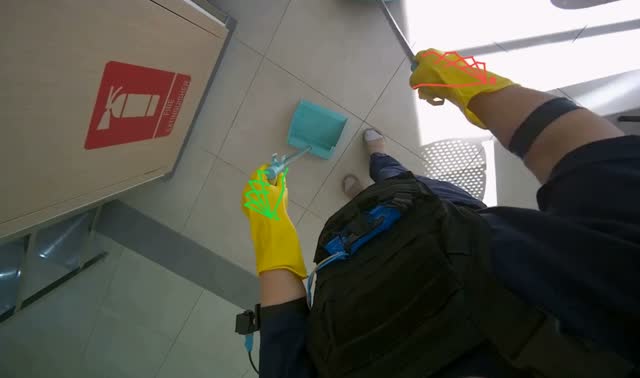 Sweeping cafeteria floor: egocentric robotics sample