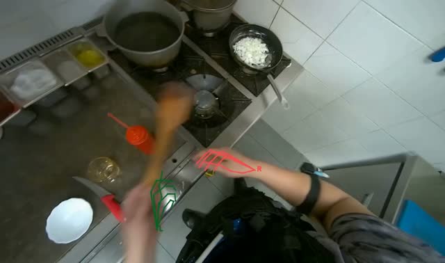 Stirring onions in pan: egocentric robotics sample