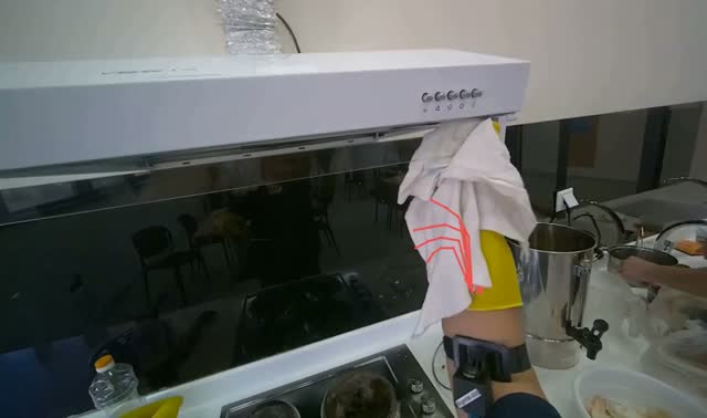 Wiping kitchen backsplash and hood: egocentric robotics sample