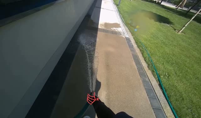 Spraying water on sidewalk: egocentric robotics sample