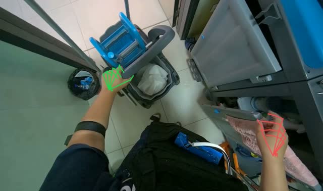 Preparing cleaning cart and mop: egocentric robotics sample