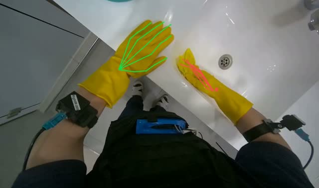 Cleaning bathroom sink and countertop: egocentric robotics sample