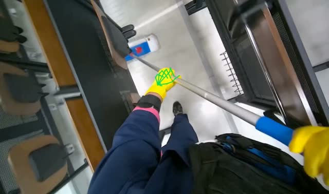 Mopping lecture hall floor: egocentric robotics sample