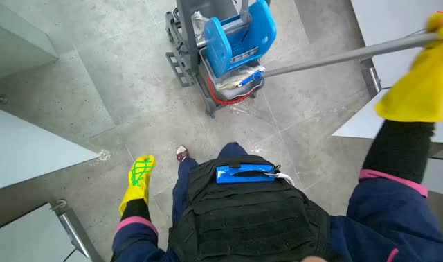 Mopping bathroom floor: egocentric robotics sample