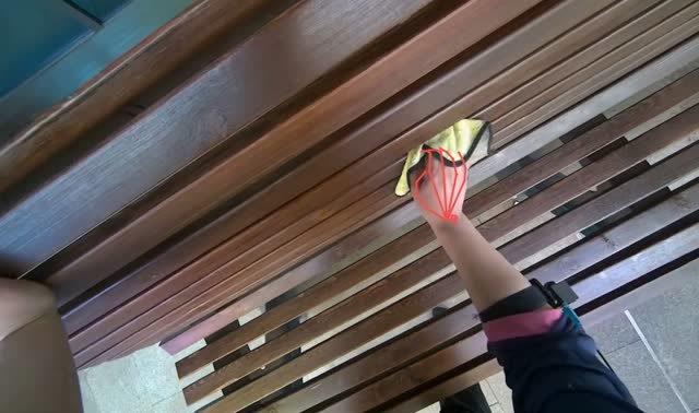 Wiping wooden bench: egocentric robotics sample