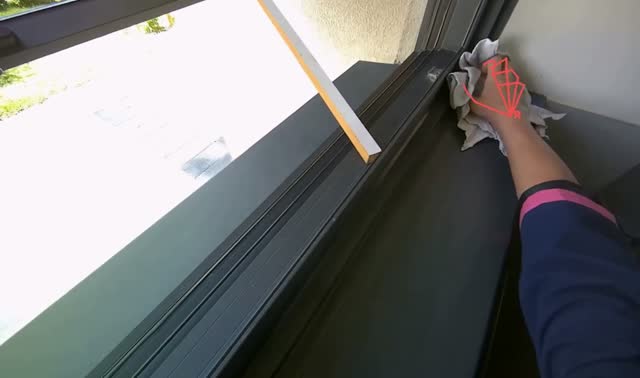 Wiping window frame and cleaning cloth: egocentric robotics sample