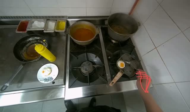 Preparing fried eggs on stove: egocentric robotics sample