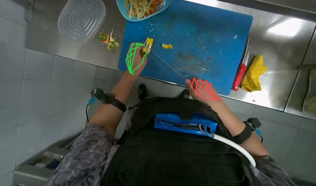 Slicing vegetables on cutting board: egocentric robotics sample