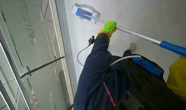 Mopping hallway floor: egocentric robotics sample
