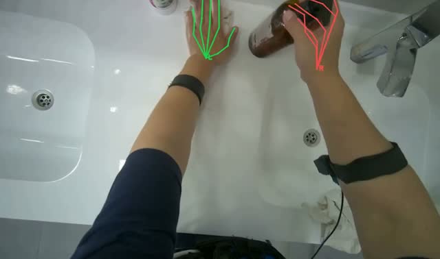 Wiping bathroom counter and sinks: egocentric robotics sample