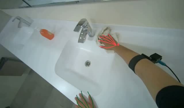 Wiping bathroom counter and sinks: egocentric robotics sample