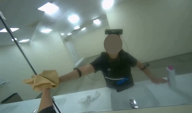 Wiping restroom mirrors: egocentric robotics sample