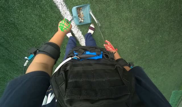 Sweeping and collecting debris from turf: egocentric robotics sample