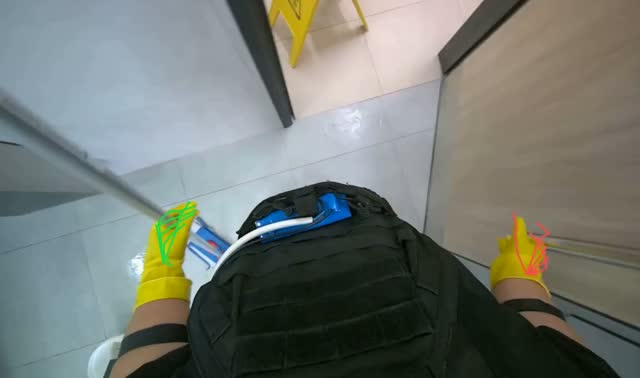 Mopping restroom floor: egocentric robotics sample