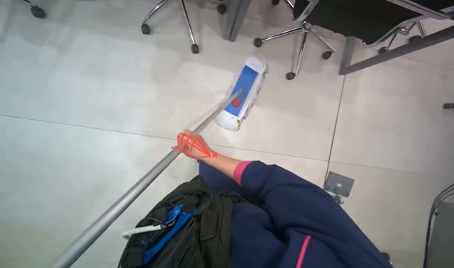 Mopping office floor under desks: egocentric robotics sample