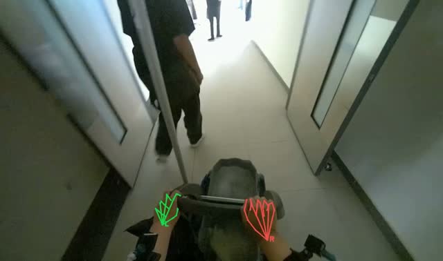 Pushing cleaning cart down hallway: egocentric robotics sample