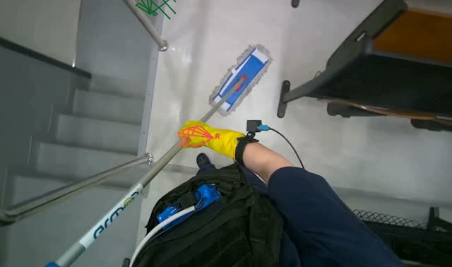 Mopping lecture hall floor: egocentric robotics sample