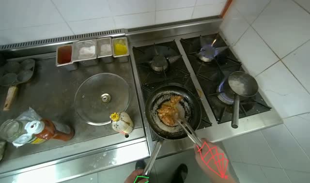 Cooking meat in pan: egocentric robotics sample