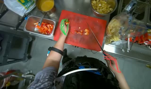 Chopping red pepper on board: egocentric robotics sample